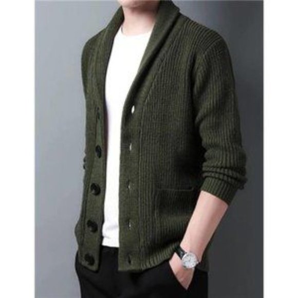 New Men's Cardigans Slim Fit Green - Picture 3 of 7